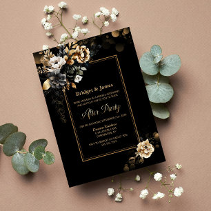 Elegantes Schwarzes Gold Blumenhochzeit nach dem P Einladung