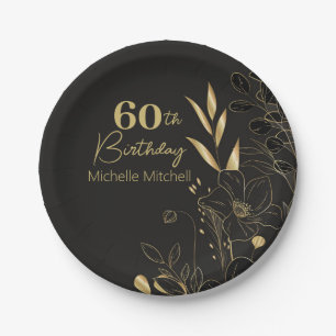 Elegantes Schwarzes Gold Custom 60. Geburtstag jed Pappteller