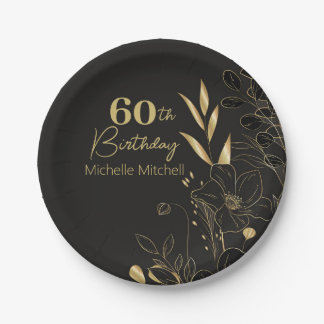 Elegantes Schwarzes Gold Custom 60. Geburtstag jed Pappteller