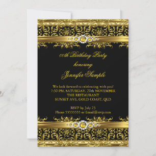 Elegantes schwarzes Gold Damast Diamant Geburtstag Einladung