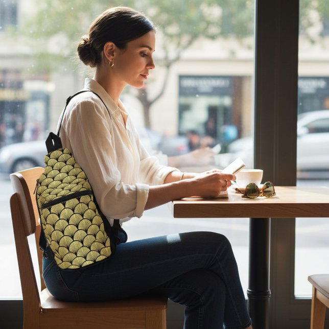 Elegantes Schwarzes Gold Deluxe Class Cafè Lugano Crossbody Bag (Von Creator hochgeladen)