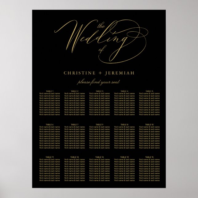 Elegantes Schwarzes Gold Elegantes Script Hochzeit Poster (Vorne)