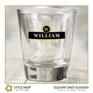 Elegantes schwarzes Gold-Emblem personalisiert Schnapsglas