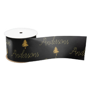 Elegantes Schwarzes Gold Familienname Herzmuster Satinband