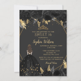 Elegantes Schwarzes Gold, florale Prinzessin SWEET Einladung