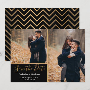 Elegantes Schwarzes Gold Foto Collage Save The Date