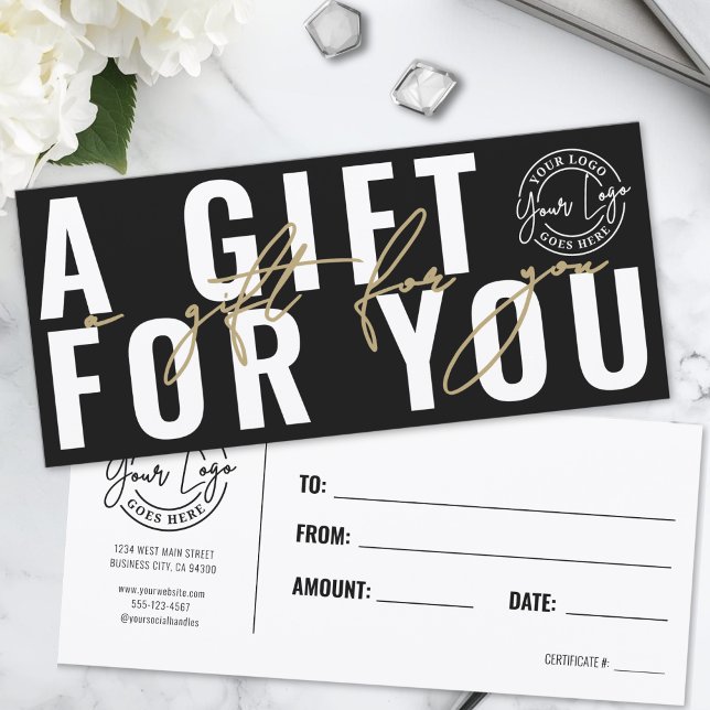 Elegantes schwarzes Gold Geschäft Geschenkgutschei (Logo Modern Black Gold Business Gift Certificate)