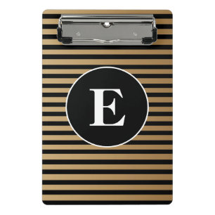 Elegantes schwarzes Gold gestreiftes Monogramm Mini Klemmbrett