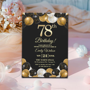 Elegantes schwarzes Gold-Glitter 78. Geburtstag Einladung