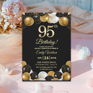Elegantes Schwarzes Gold Glitter 95. Geburtstag Einladung