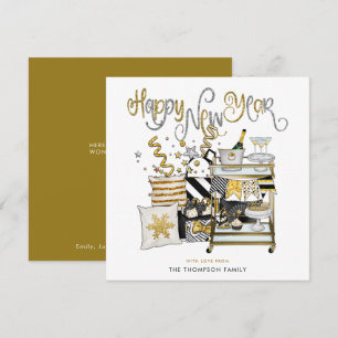 Elegantes Schwarzes Gold Glitzer Script glücklich Feiertagskarte