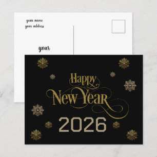 Elegantes Schwarzes Gold Glücklich Neues Jahr 2026 Postkarte
