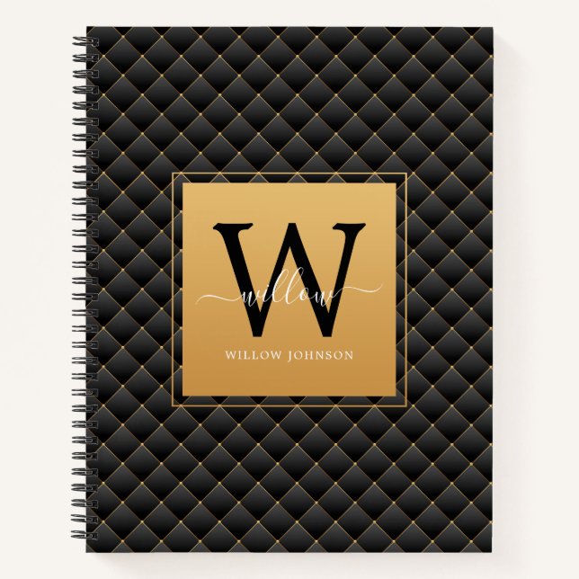 Elegantes Schwarzes Gold-Klasse Monogram, erstes S Notizbuch (Vorderseite)