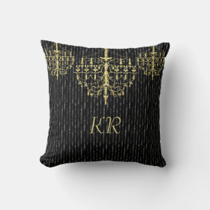 Elegantes Schwarzes Gold Kronier Monogramm Kissen