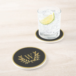 Elegantes schwarzes Gold modernes Monogramm Chic Getränkeuntersetzer