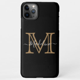 Elegantes Schwarzes Gold Modernes Monogramm iPhone 11Pro Max Hülle