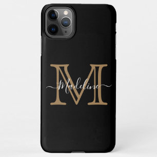 Elegantes Schwarzes Gold Modernes Monogramm iPhone 11Pro Max Hülle
