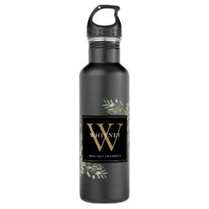 Elegantes Schwarzes Gold Monogram Edelstahlflasche