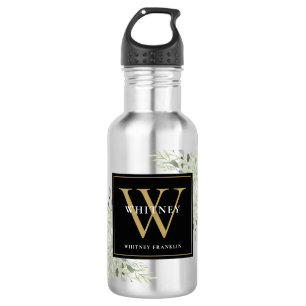 Elegantes Schwarzes Gold Monogram Edelstahlflasche