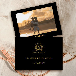Elegantes schwarzes Gold-Monogramm botanischer Wap Save The Date