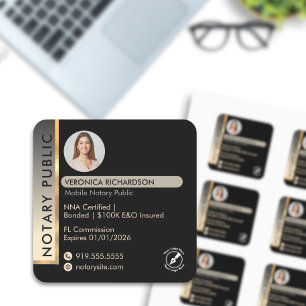 Elegantes schwarzes Gold Notar Foto Marketing-Logo Quadratischer Aufkleber