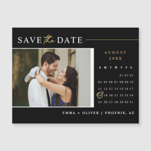 Elegantes Schwarzes Gold Save the Date Kalender Ma Magnetkarte