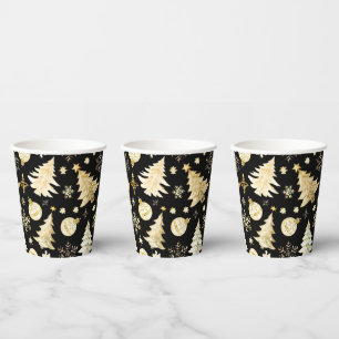 Elegantes Schwarzes Gold Schneeflocken Pappbecher