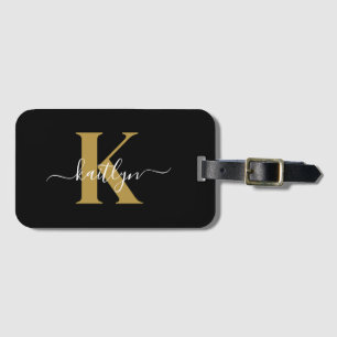 Elegantes schwarzes Gold-Schrift-Monogramm Gepäckanhänger