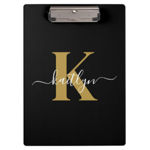 Elegantes schwarzes Gold-Schriftmonogramm Klemmbrett
