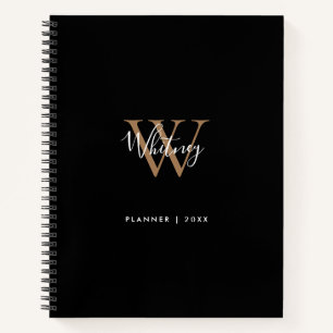 Elegantes schwarzes Gold-Schriftmonogramm-Name-Not Notizbuch