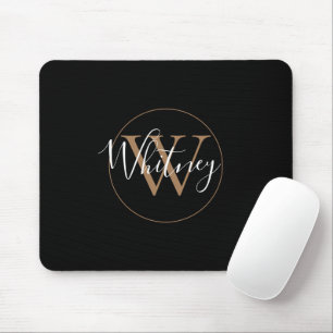 Elegantes schwarzes Gold-Schriftzug-Monogramm-Maus Mousepad