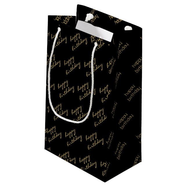Elegantes Schwarzes Gold-Script Kleine Geschenktüte (Rückseite Schrägansicht)