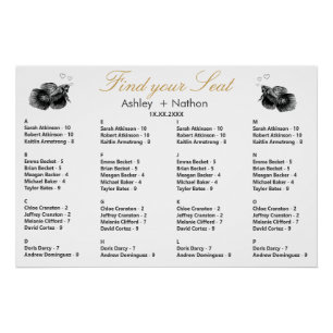 Elegantes Schwarzes Gold Seat Wedding Poster