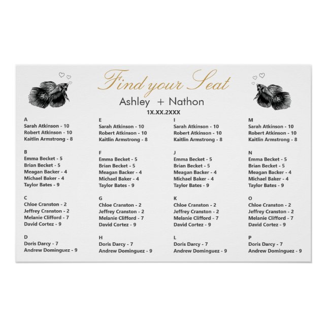 Elegantes Schwarzes Gold Seat Wedding Poster (Vorderseite)