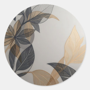Elegantes schwarzes Gold stilisiertes Blatt Botani Runder Aufkleber