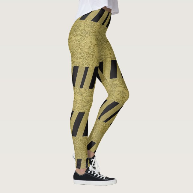 Elegantes Schwarzes Gold Streifen Muster Leggings (Rechts)