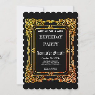 Elegantes schwarzes Gold Vintag 40. Geburtstagsfei Einladung
