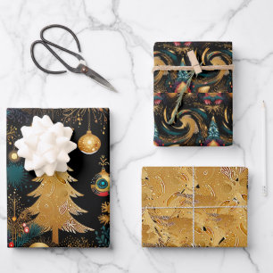 Elegantes Schwarzes & Gold Weihnachten Geschenkpapier Set