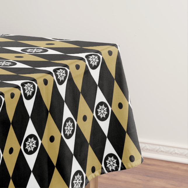 elegantes schwarzes Gold Weihnachtsschneeflocke Tischdecke (Beispiel)