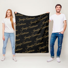Elegantes Schwarzes Gold Wiederholungsnamenskript Fleecedecke