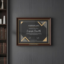 Elegantes schwarzes Gold-Zertifikat der Leistung D