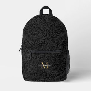 Elegantes schwarzes goldenes florales Schriftmonog Bedruckter Rucksack