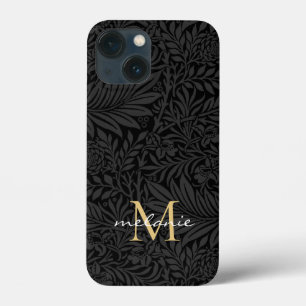 Elegantes schwarzes goldenes florales Schriftmonog Case-Mate iPhone Hülle