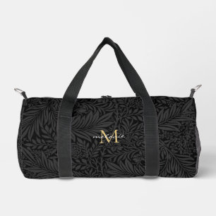 Elegantes schwarzes goldenes florales Schriftmonog Duffle Bag