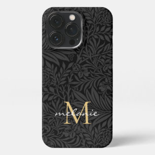 Elegantes schwarzes goldenes florales Schriftmonog iPhone 13 Pro Hülle