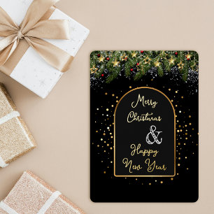 Elegantes schwarzes Goldfolien-Weihnachten Neujahr Folien Feiertagskarte