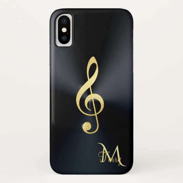 Elegantes schwarzes Goldmusikclef-Monogramm Case-Mate iPhone Hülle (Rückseite)