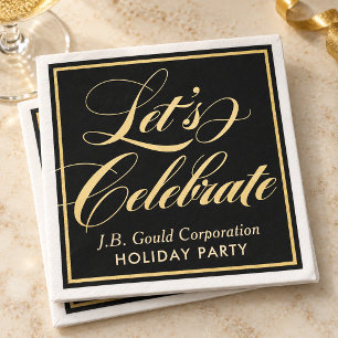 Elegantes schwarzes Goldschrift-Design: Lass uns f Serviette