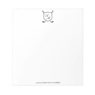 Elegantes schwarzes Golf-Monogramm-Wappen Notizblock