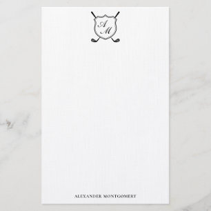 Elegantes schwarzes Golf-Monogramm-Wappen-Schreibw Briefpapier